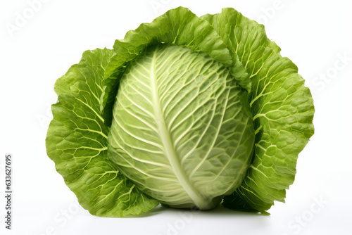 Fresh Green Cabbage Leaf Isolated on White Background