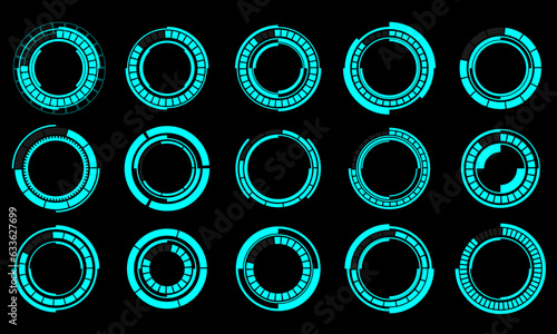 Set of sci fi blue circle user interface elements technology futuristic design modern creative on black background vector