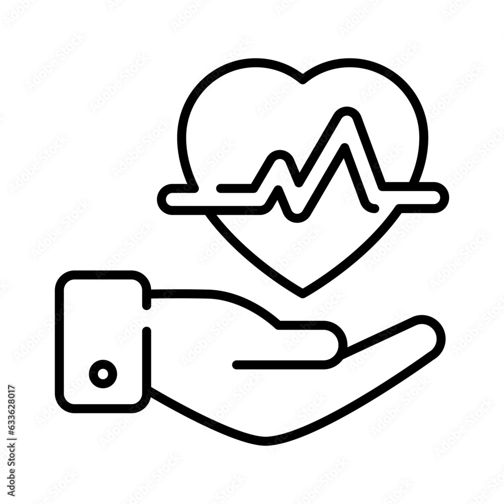 Heartbeat waves on heart with hand, concept icon of health insurance, heart care vector Heartbeat waves on heart with hand, concept icon of health insurance, heart care vector