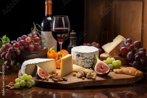 gourmet cheese collection with wine glasses nearby