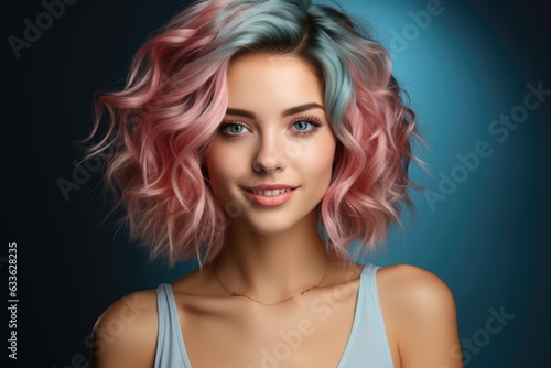 LGBT Girl with short blue hair wants to be kissed - Stock photography concepts