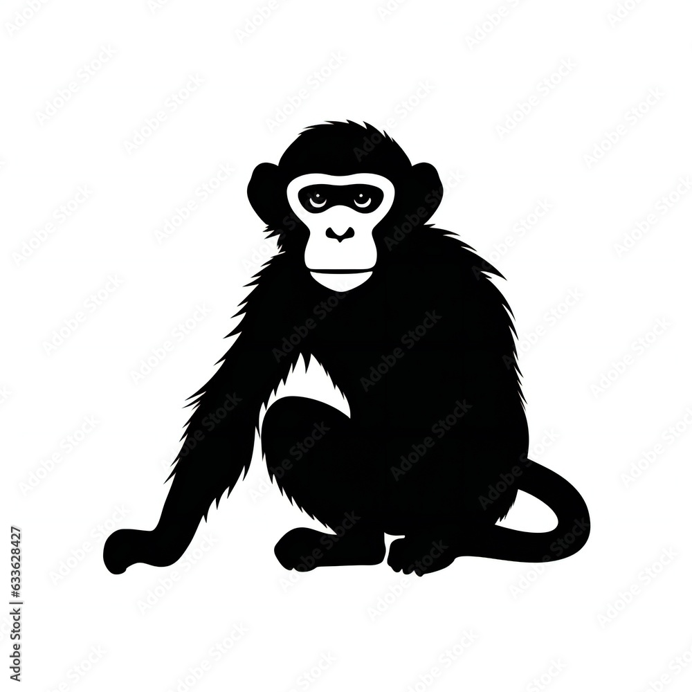 Monkey silhouette black and white. Generative ai Monkey silhouette black and white. Generative ai