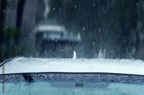 Wallpaper Mural Heavy hail on the roof of a parked white car. Torontodigital.ca