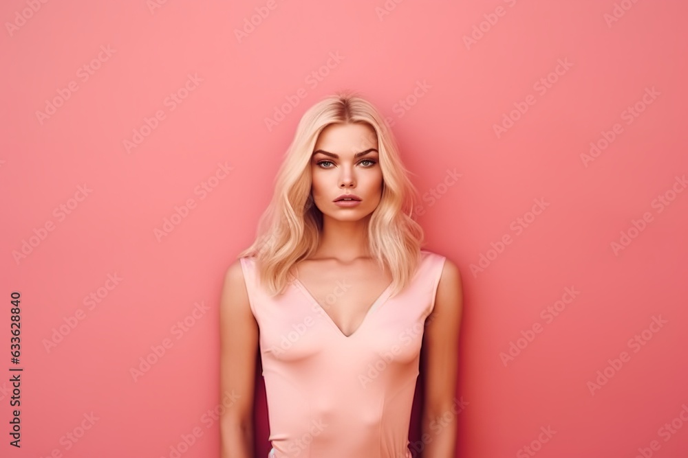 Lean Blonde Beauty: Mesmerizing Gaze Against Pink Background. Elegance and Fitness Unite. Radiating Confidence and Attraction. Graceful Strength in a Captivating Scene. Generative Ai Lean Blonde Beauty: Mesmerizing Gaze Against Pink Background. Elegance and Fitness Unite. Radiating Confidence and Attraction. Graceful Strength in a Captivating Scene. Generative Ai