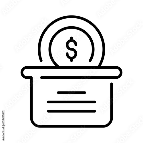 A box with dollar coin depicting trendy icon of funding, donations, or fundraising