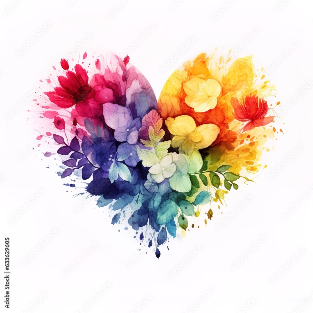 watercolor heart of flowers on white background watercolor heart of flowers on white background