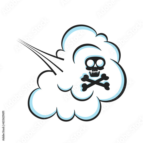 Fart smoke smelling cloud with skull and crossing bones pop art comic book cartoon flat style design vector illustration. Bad stink or toxic fart aroma cartoon smoke cloud isolated on white background