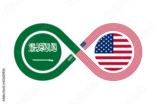 partnership concept. saudi arabic and american english language translation icon. vector illustration isolated on white background