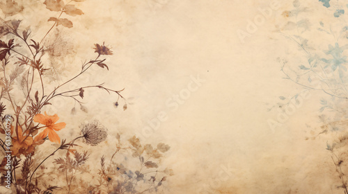 Retro background with dry pressed leaves and flowers