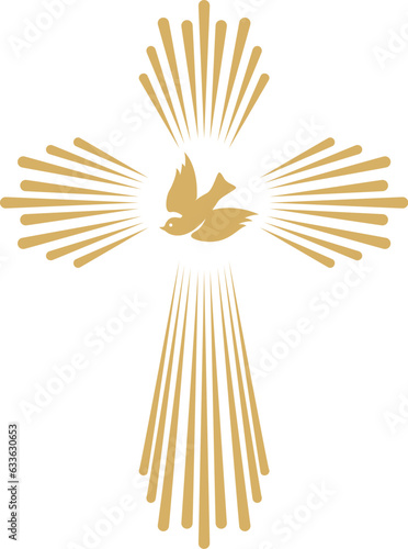 Cross with the dove. Church emblem template. Vector design element.