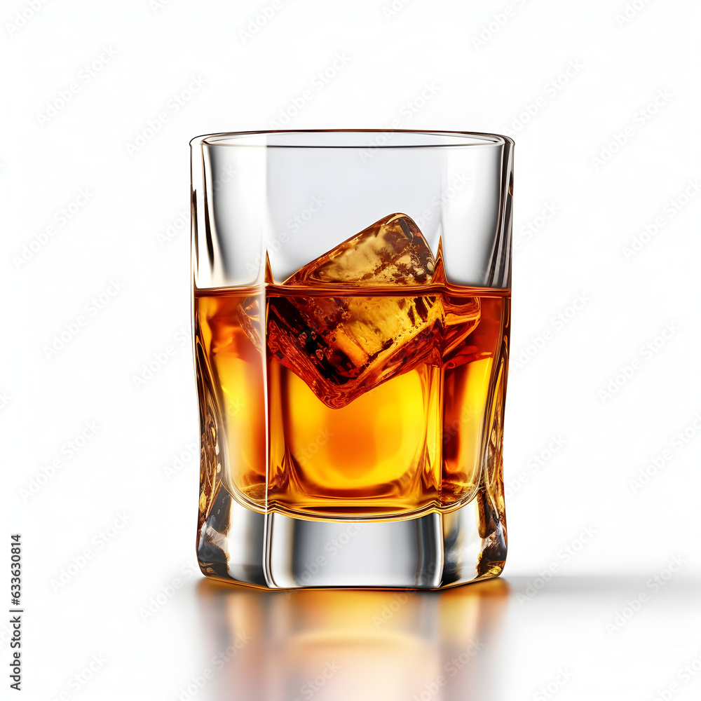 Whiskey in a shot glass with ice