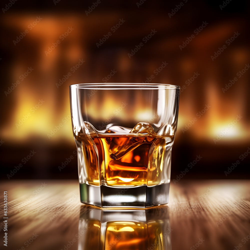 Whiskey in a shot glass with ice