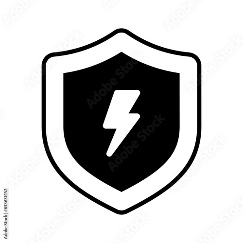 Lightning bolt with protection shield, amazing icon of safe energy, energy protection vector