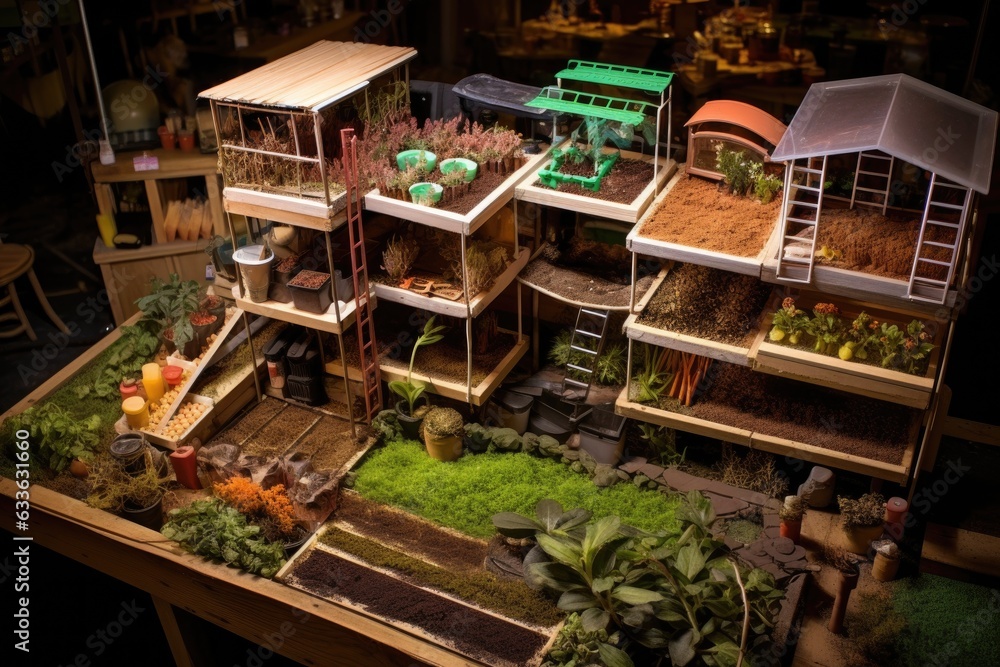 aerial view of a homemade worm farm, with labeled sections aerial view of a homemade worm farm, with labeled sections