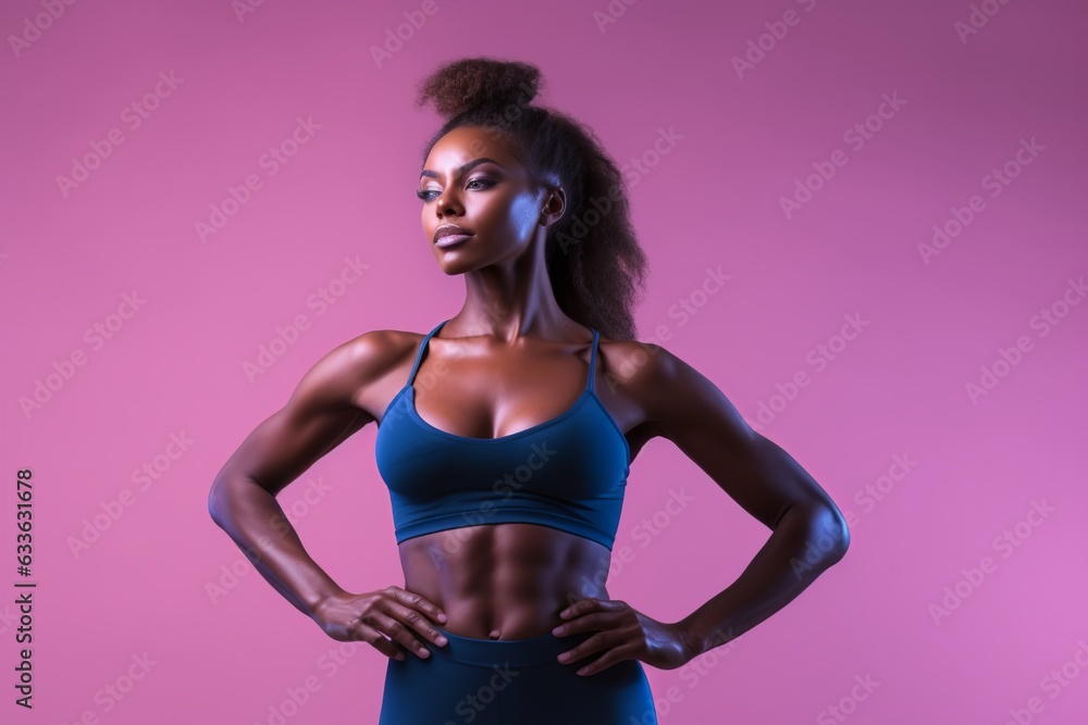 Obraz premium Elegant Black Woman. Lean Physique and Confidence Shine. Engaging Presence on Isolated Background. Graceful Strength and Captivating Beauty in Focus. Generative Ai