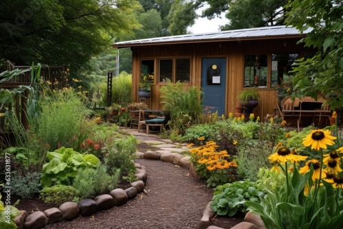 outdoor garden filled with native plants and compost © altitudevisual