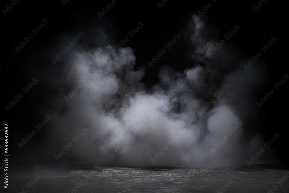 Product Showcase. Classic charm on black background. Abstract white smoke texture on  vintage backdrop
