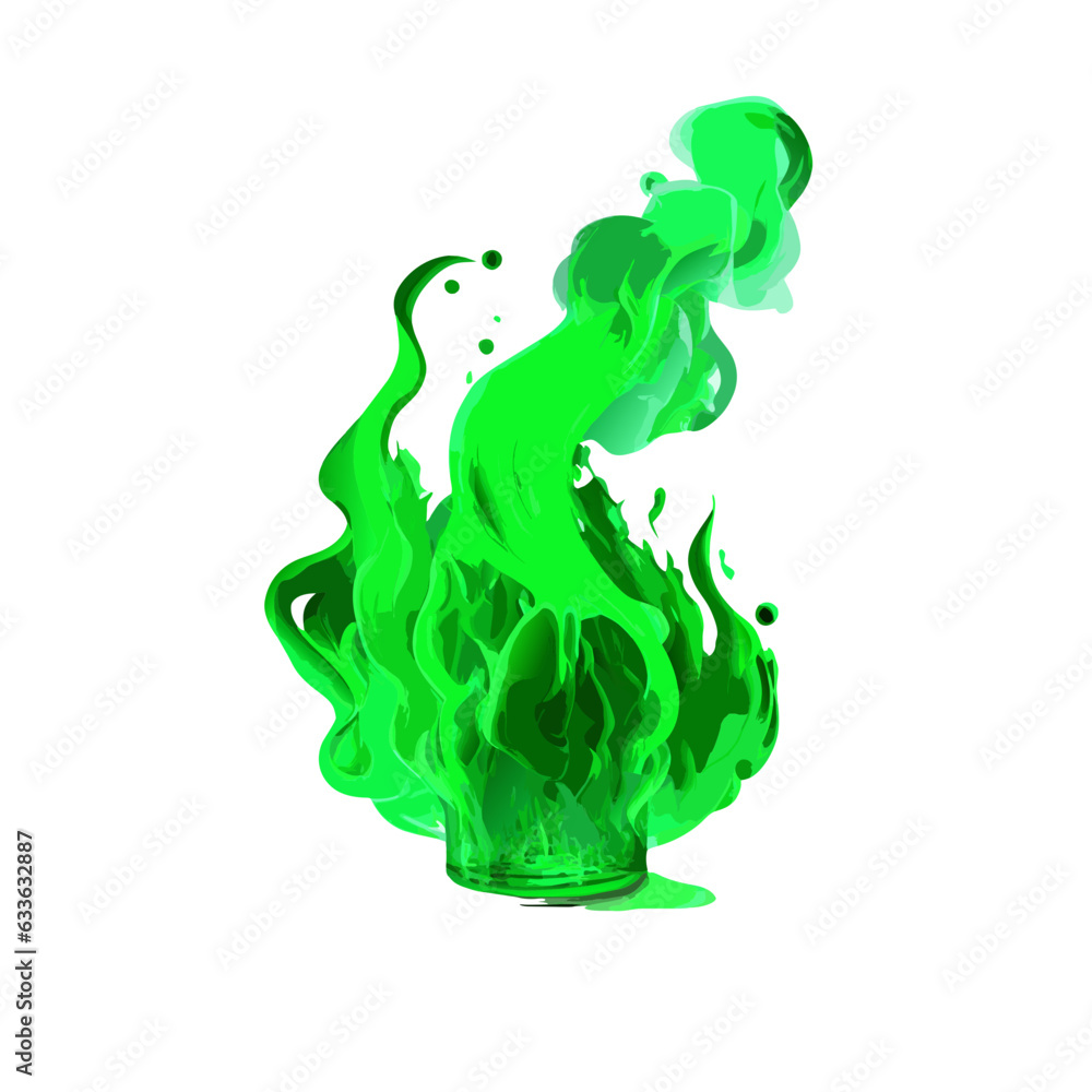 Green flame, green fire, chemical, fire, flame , burring, vector Stock