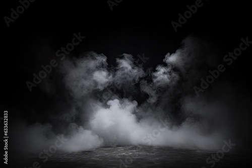 Product Showcase. Classic charm on black background. Abstract white smoke texture on vintage backdrop