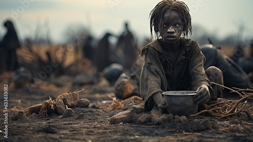 Images highlighting the stark reality of child hunger, emphasizing the pressing need for global nutritional support and intervention. 'generative AI'  photo