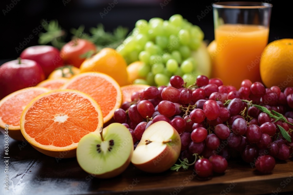 close-up view of fresh fruit prepared for juicing close-up view of fresh fruit prepared for juicing