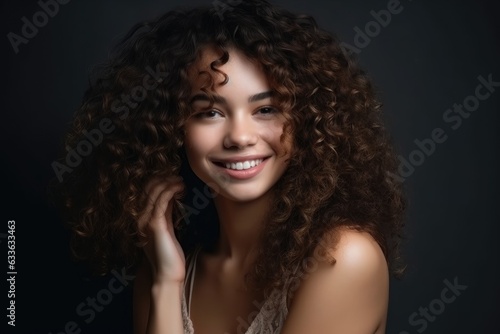 woman, beauty and hair in studio for curls, growth or healthy shine