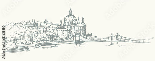 Hungarian Parliament Building. Vectos drawing scene