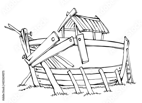 Unfinished Noah's Ark. Vector drawing