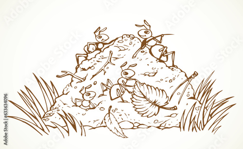 Ants in the anthill. Vector drawing