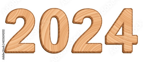Vector digits isolated on white background. Set of three-dimensional numerals with texture of wood