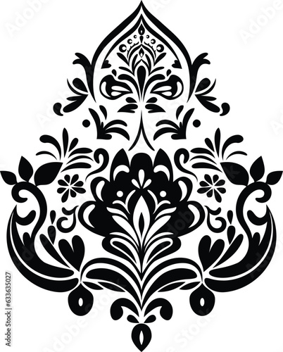 Vintage damask baroque ornament with floral retro antique style. Acanthus pattern foliage swirl design element wedding decoration. Isolated element.