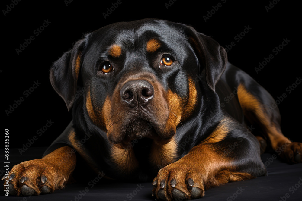 Rottweiler dog isolated on black background Rottweiler dog isolated on black background