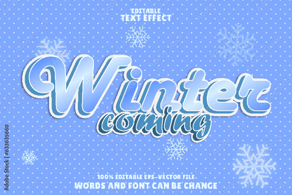 winter coming editable text effect emboss modern style