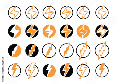 Lightning, shock, electric, power, editable and resizable icon set.