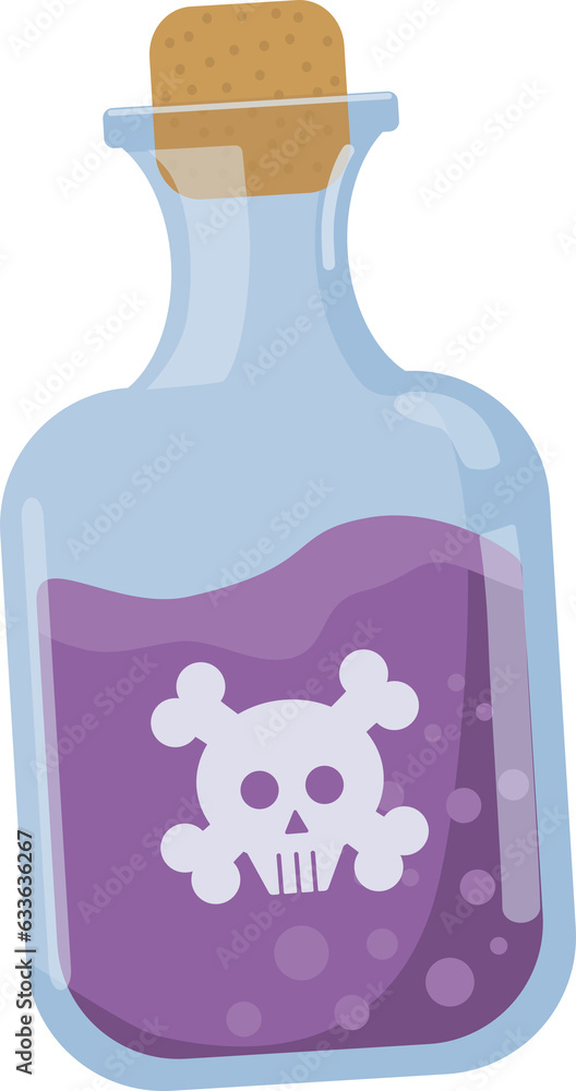 Glass bottle of poison. Magic potion illustration. Flat design. Halloween element. Glass bottle of poison. Magic potion illustration. Flat design. Halloween element.