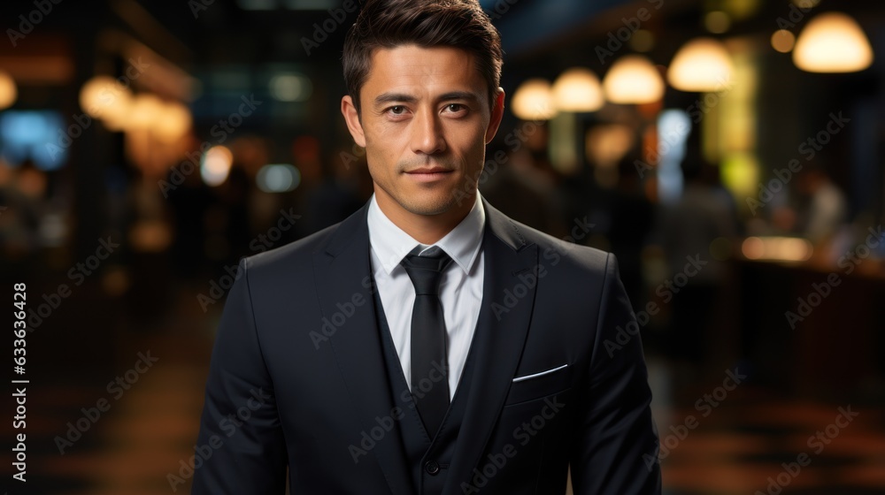 General manager of a large multinational company consisting of the most qualified men in the business world. Asian man. Suit jacket, dark background in the office. General manager of a large multinational company consisting of the most qualified men in the business world. Asian man. Suit jacket, dark background in the office.