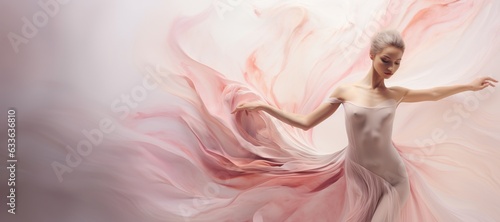a graceful French ballerina in a minimalist leotard, within a palette of soft pastel pinks, emphasizing her lithe form, blush and rose hues, with a mix of fluid balletic movements © CravenA