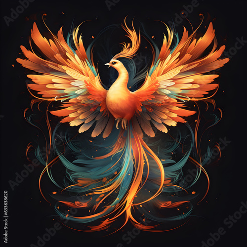 Phoenix bird illustration with flame on the feather