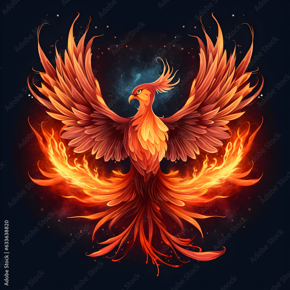Obraz premium Phoenix bird illustration with flame on the feather