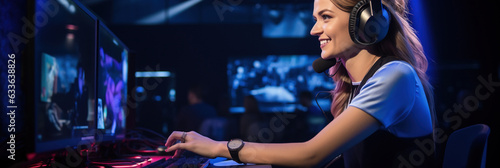 Esports and online gaming: Woman live streaming her video game session © AI_images