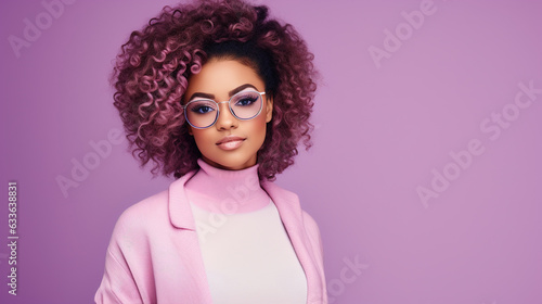 Foto Fashion young african girl black woman wear stylish pink glasses clothes looking