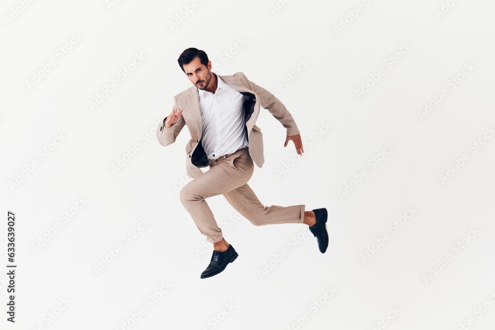 man businessman beige suit victory business young winner happy running smiling