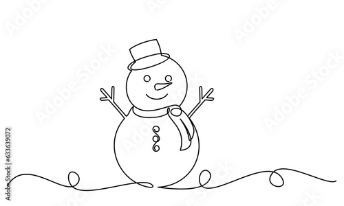 Photo snowman with a scarf line art style