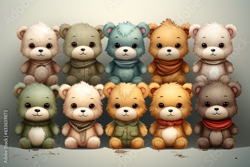 Wallpaper Mural Ours en peluche alignés et habillé de différentes façon, dessin pour enfant, ia Torontodigital.ca