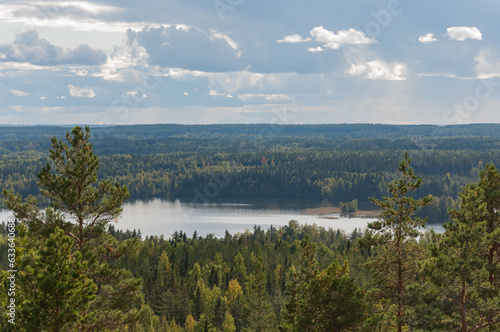 View of lake and woodlands from a hill in Kangasala, Finland