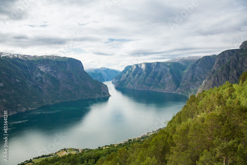 Aurlandsfjord fjord amazing landscape, Norway Scandinavia. National tourist route Aurlandsfjellet