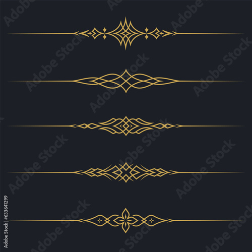 Golden Ornament Premium Decoration Filigree Line Isolated Element. Vector ill...
