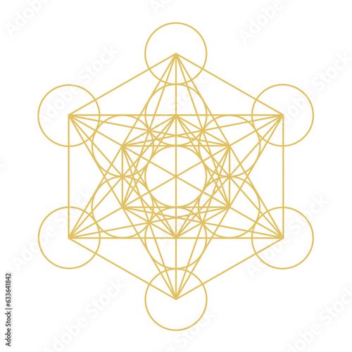 Metatron Cube sacred geometric sign graphic decorative element design on white background.