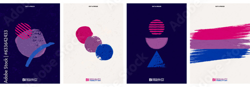 Bisexual Visibility Day Minimalist Concept Posters, celebrated on September 23. Abstract grunge shapes in bisexual pride flag colors. Vector Illustration. EPS 10.