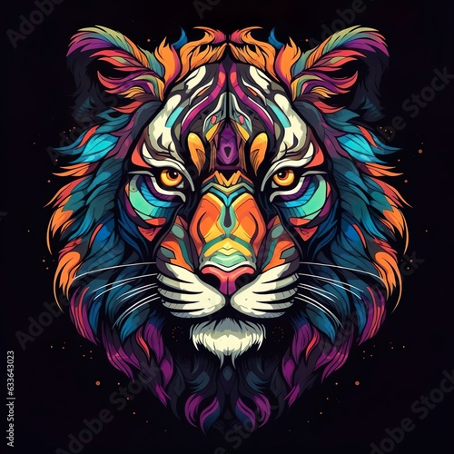 Portrait of an colorful tiger illustration design made with generative ai technology